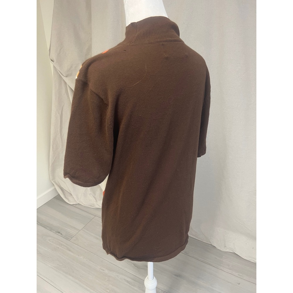 Sag Harbor Sweater Womens Sz M Mock Neck Short Sleeve Brown Stripe Retro - Picture 3 of 8